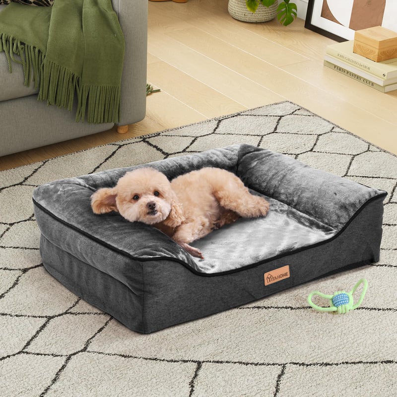 YITAHOME Peliešok pre psov malých a stredných plemien, 64x53 cm, sivý, mäkký flanel, protišmyková pohovka pre psov, prateľný vankúš pre psov
