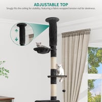 YITAHOME Mennyezetig Érő Macskafa, 5 Szintes Mászótorony Függőággyal, Állítható Magasság 281cm, Sötétszürke Kaparófával és Játékokkal 3
