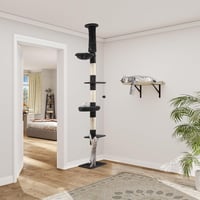 YITAHOME Mennyezetig Érő Macskafa, 5 Szintes Mászótorony Függőággyal, Állítható Magasság 281cm, Sötétszürke Kaparófával és Játékokkal 6
