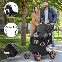 YITAHOME összecsukható kutyakocsi kis kutyáknak, fordítható fogantyú, 360° kerék, fekete 2