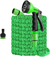 Yiting Bővíthető Kerti Locsolótömlő 7,5-60m - Flexibilis Gumitömlő 8 Funkciós Szórófejjel, Univerzális Csatlakozókkal, Zöld 1