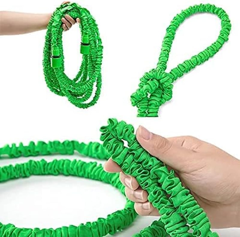 Yiting Bővíthető Kerti Locsolótömlő 7,5-60m - Flexibilis Gumitömlő 8 Funkciós Szórófejjel, Univerzális Csatlakozókkal, Zöld