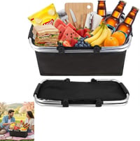 Coș de cumpărături și picnic pliabil și izolat termic Yitobici, geantă frigorifică portabilă cu mânere căptușite, 30 litri, negru 1
