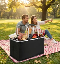 Coș de cumpărături și picnic pliabil și izolat termic Yitobici, geantă frigorifică portabilă cu mânere căptușite, 30 litri, negru 6