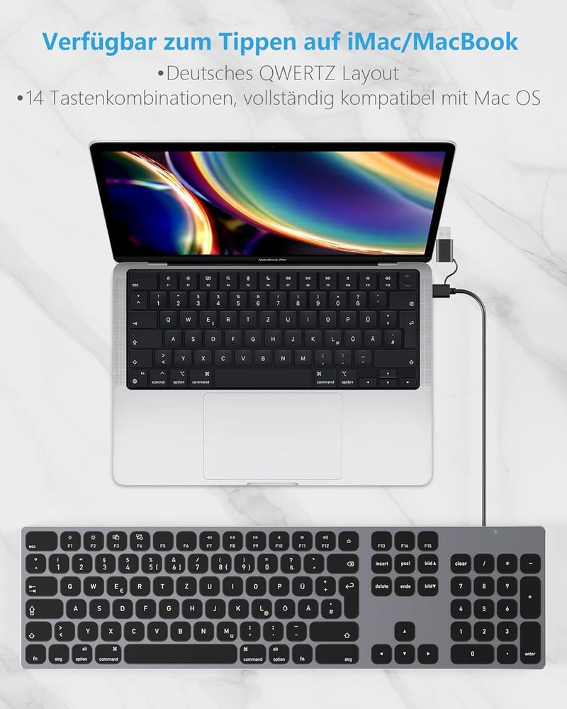 Yivandi Alumínium Mac Billentyűzet USB-C Numerikus Billentyűzettel Szürke