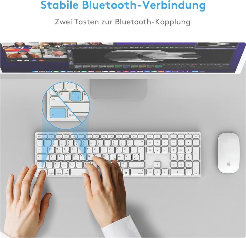Yivandi Wireless Bluetooth Billentyűzet Mac-hez QWERTZ Numerikus Billentyűzettel