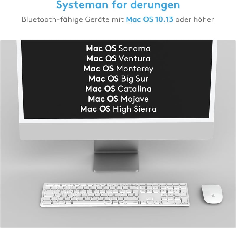 Yivandi Wireless Bluetooth Billentyűzet Mac-hez QWERTZ Numerikus Billentyűzettel