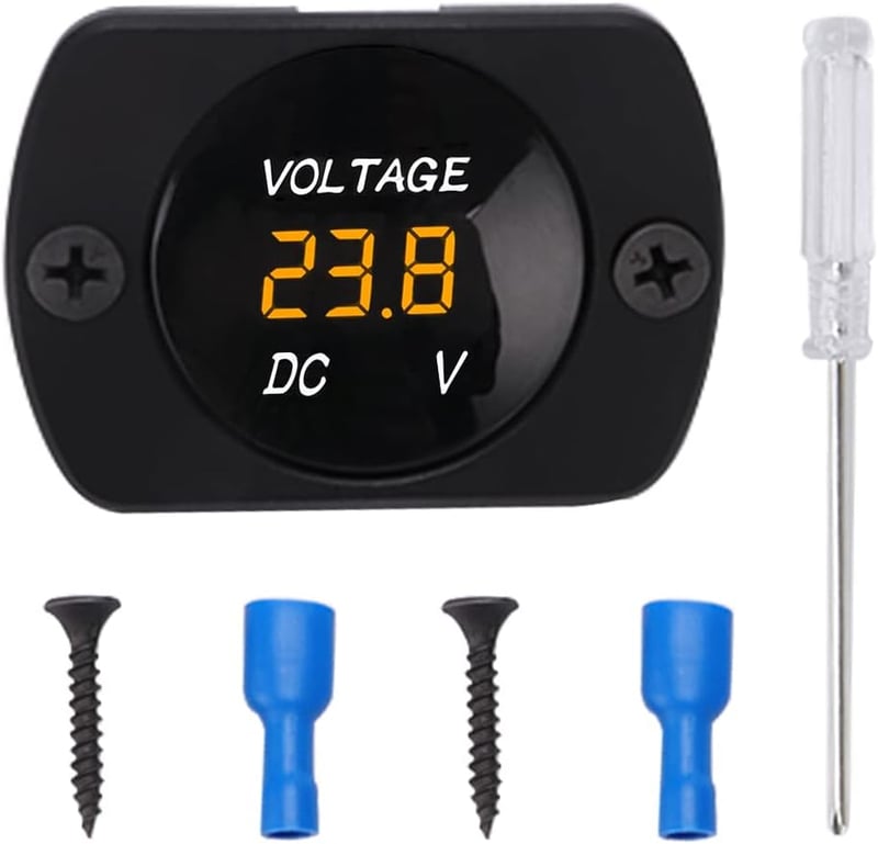 YIXISI Vízálló Autós Voltmérő LED Kijelzővel, DC 12V 24V Feszültségmérő Kerek Csipeszekkel, Mini Digitális Teszter Hajó Motor Teherautó Quad