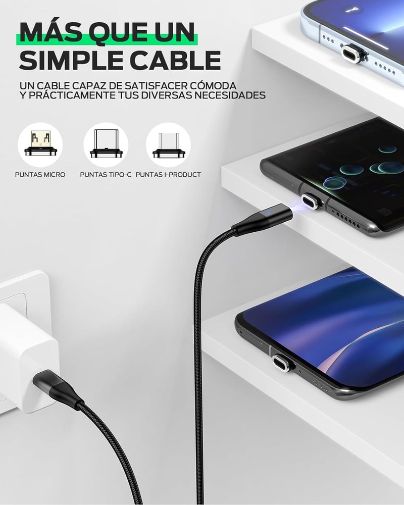 YKZ Mágneses USB-C kábel 3in1 4db 1m+2m PD 60W gyorstöltés Type-C Micro