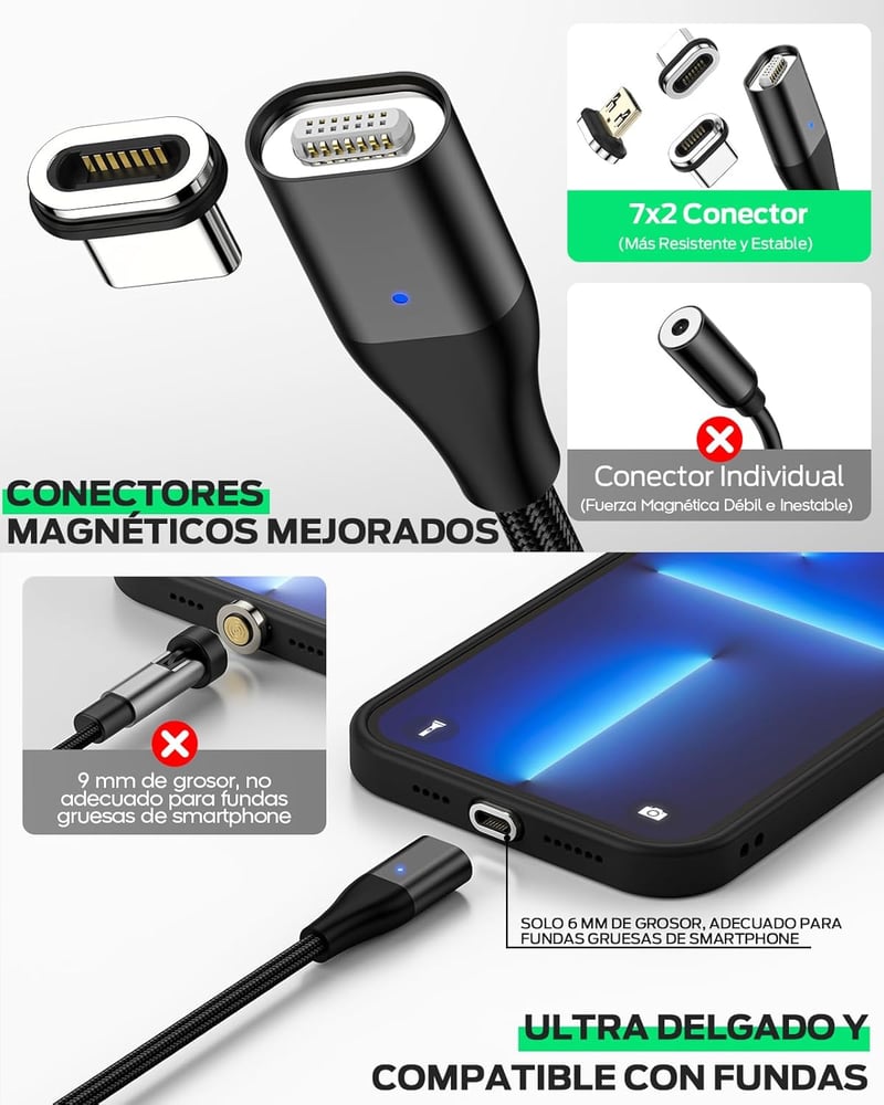 YKZ Mágneses USB-C kábel 3in1 4db 1m+2m PD 60W gyorstöltés Type-C Micro