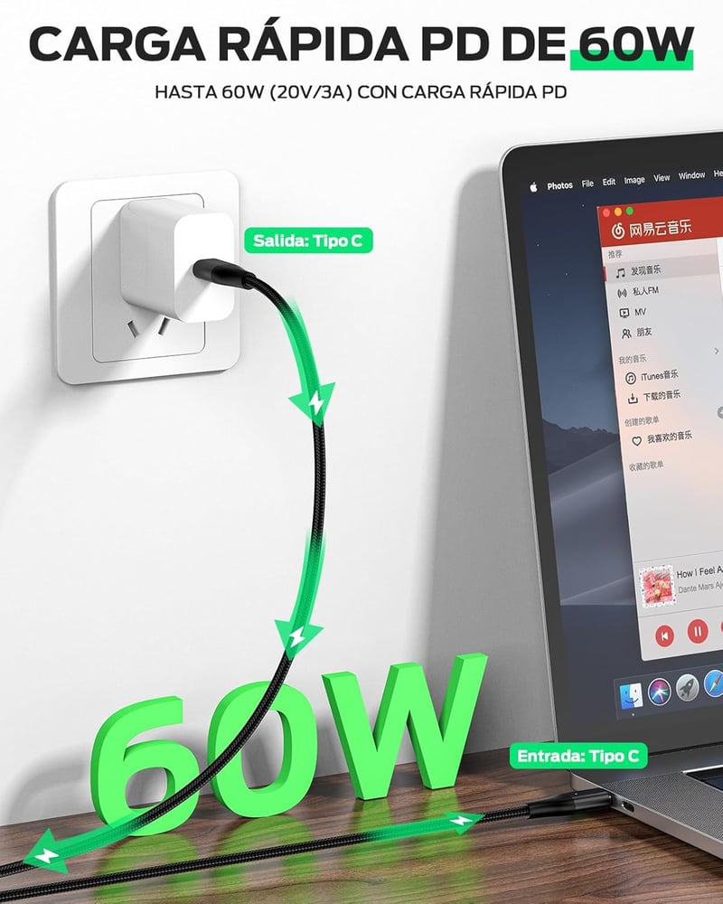 YKZ Mágneses USB-C kábel 3in1 4db 1m+2m PD 60W gyorstöltés Type-C Micro