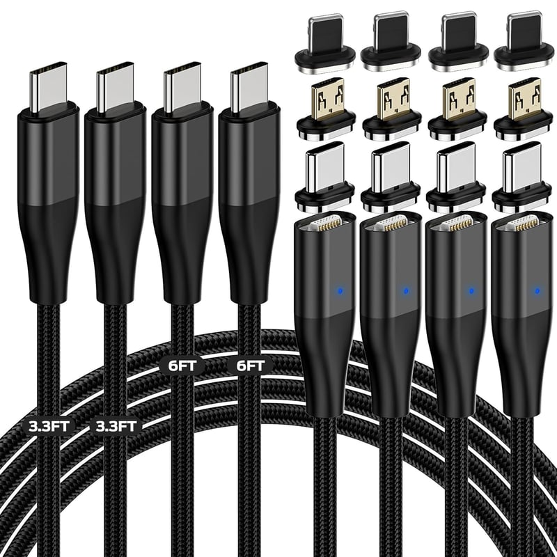 YKZ Mágneses USB-C kábel 3in1 4db 1m+2m PD 60W gyorstöltés Type-C Micro