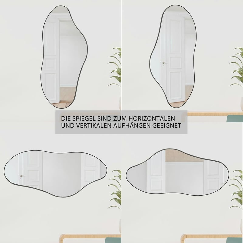 Ymahizax Aszimmetrikus Fali Tükör 98x45 cm - Fém Keretes Dekoratív Tükör Fürdőszobába, Előszobába, Nappaliba - Robbanásbiztos Üveg