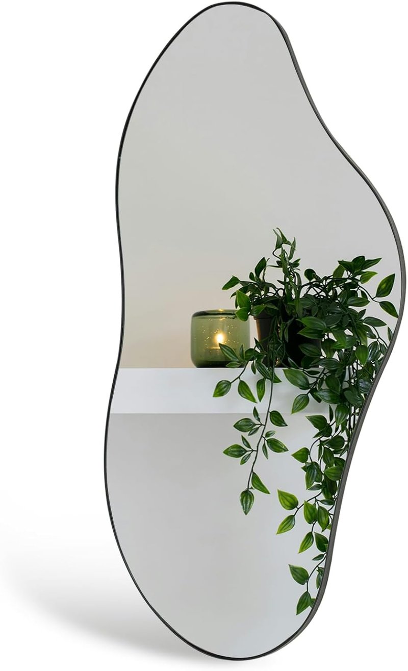 Ymahizax Aszimmetrikus Fali Tükör 98x45 cm - Fém Keretes Dekoratív Tükör Fürdőszobába, Előszobába, Nappaliba - Robbanásbiztos Üveg
