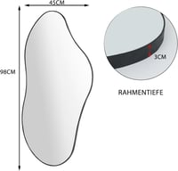 Ymahizax Aszimmetrikus Fali Tükör 98x45 cm - Fém Keretes Dekoratív Tükör Fürdőszobába, Előszobába, Nappaliba - Robbanásbiztos Üveg 2