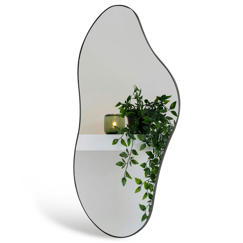 Ymahizax Asimetrično Zidno Ogledalo 98x45 cm - Metalni Okvir Dekorativno Ogledalo za Kupaonicu, Hodnik, Dnevni Boravak - Staklo Otporno na Eksploziju