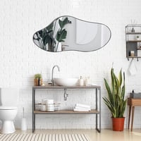 Ymahizax Aszimmetrikus Fali Tükör 98x45 cm - Fém Keretes Dekoratív Tükör Fürdőszobába, Előszobába, Nappaliba - Robbanásbiztos Üveg 6