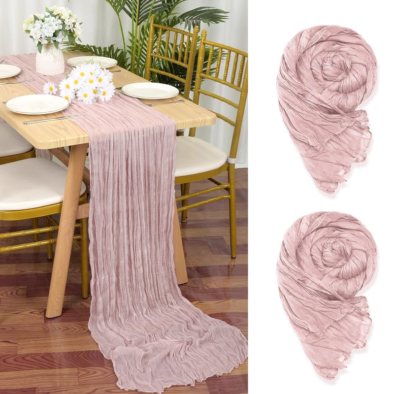 YMHPRIDE Ružičasti stolni nadstolnjak 2 kom. - 90 x 300 cm, rustikalna tkanina od gaze, boho stil, vjenčani stolnjak, dekoracija za svadbene zabave