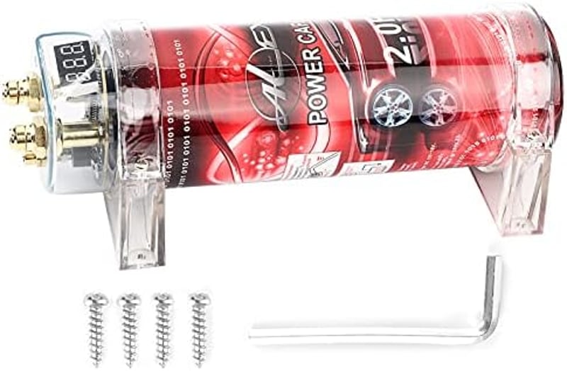 Ymiko autóhifi kondenzátor feszültségszabályzó 10-16V DC piros LED erősítő táp stabilizáló
