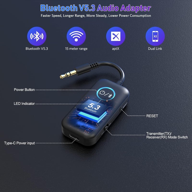 YMOO Bluetooth Adapter TV Fejhallgatóhoz, 3.5mm Jack Adó-Vevő Alacsony Késleltetéssel