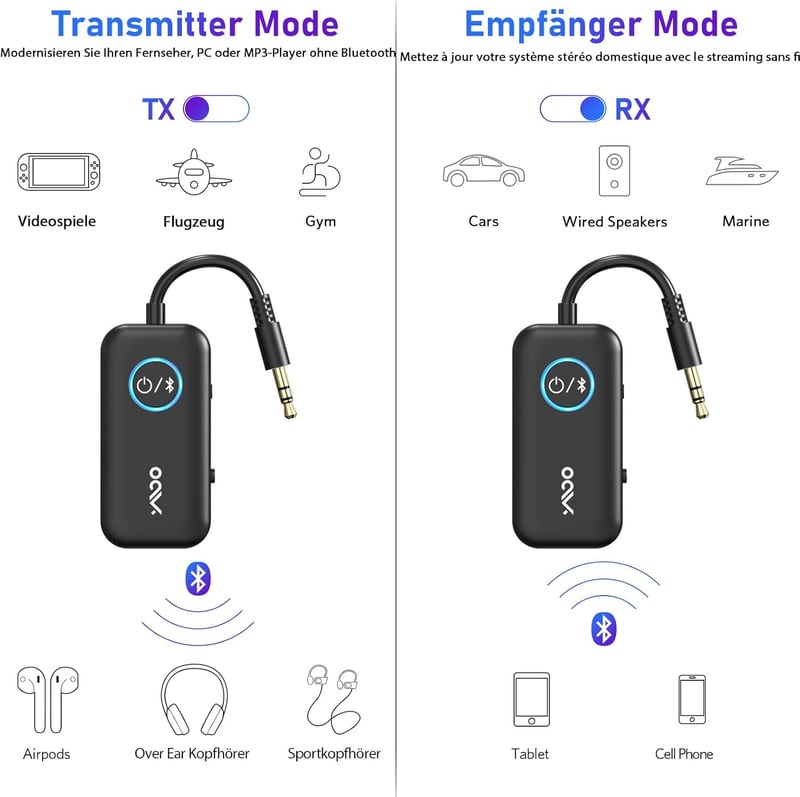 YMOO Bluetooth Adapter TV Fejhallgatóhoz, 3.5mm Jack Adó-Vevő Alacsony Késleltetéssel