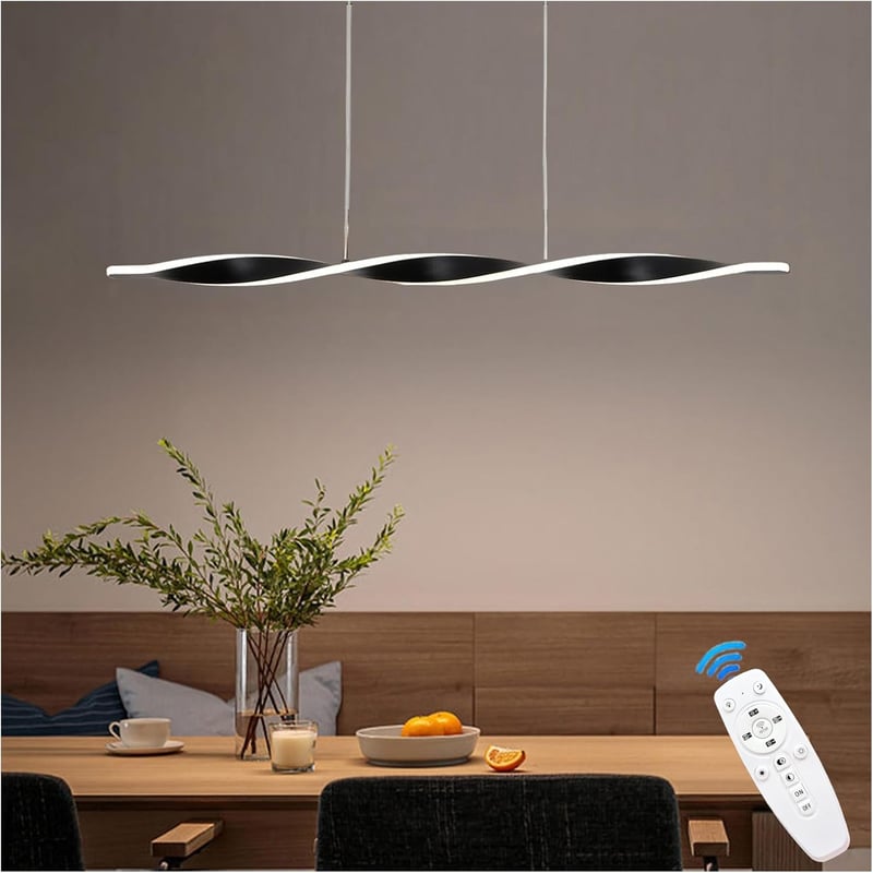 YNDD LED függőlámpa dimmelhető távirányítóval, étkezőasztal, fekete, magasságállítható