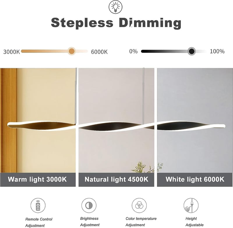 YNDD LED függőlámpa dimmelhető távirányítóval, étkezőasztal, fekete, magasságállítható