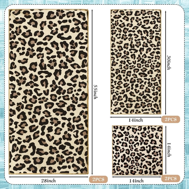 Yoande 6 részes fürdőszobai törülköző szett, barna leopárd és fekete, puha és nedvszívó - Brown Leopard Print and Black