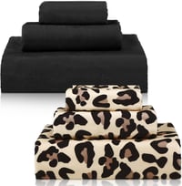 Yoande 6 részes fürdőszobai törülköző szett, barna leopárd és fekete, puha és nedvszívó - Brown Leopard Print and Black 1