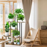YOCOMEY 7 szintes fa virágpolc fekete, növénytartó állvány kert balkon dekorációhoz 5