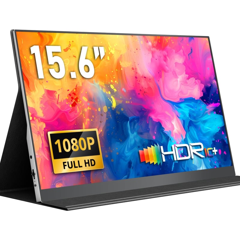 Monitor portabil Yodoit 15,6 inchi FHD 1920x1080 afișaj IPS cu USB-C, HDMI și difuzoare încorporate pentru PC, MacBook, Xbox, PS4, PS5, Switch, cu husă de protecție inclusă