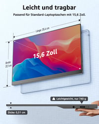 Monitor portabil Yodoit 15,6 inchi FHD 1920x1080 afișaj IPS cu USB-C, HDMI și difuzoare încorporate pentru PC, MacBook, Xbox, PS4, PS5, Switch, cu husă de protecție inclusă 2