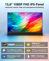 Monitor portabil Yodoit 15,6 inchi FHD 1920x1080 afișaj IPS cu USB-C, HDMI și difuzoare încorporate pentru PC, MacBook, Xbox, PS4, PS5, Switch, cu husă de protecție inclusă 5