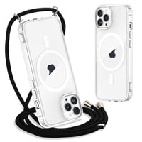 Yoedge Puzdro pre iPhone 16 Pro Max s remienkom na krk, kompatibilné s MagSafe, priehľadné tenké silikónové TPU nárazuvzdorné ochranné puzdro so šnúrkou, 6,9-palcové, čierne 1