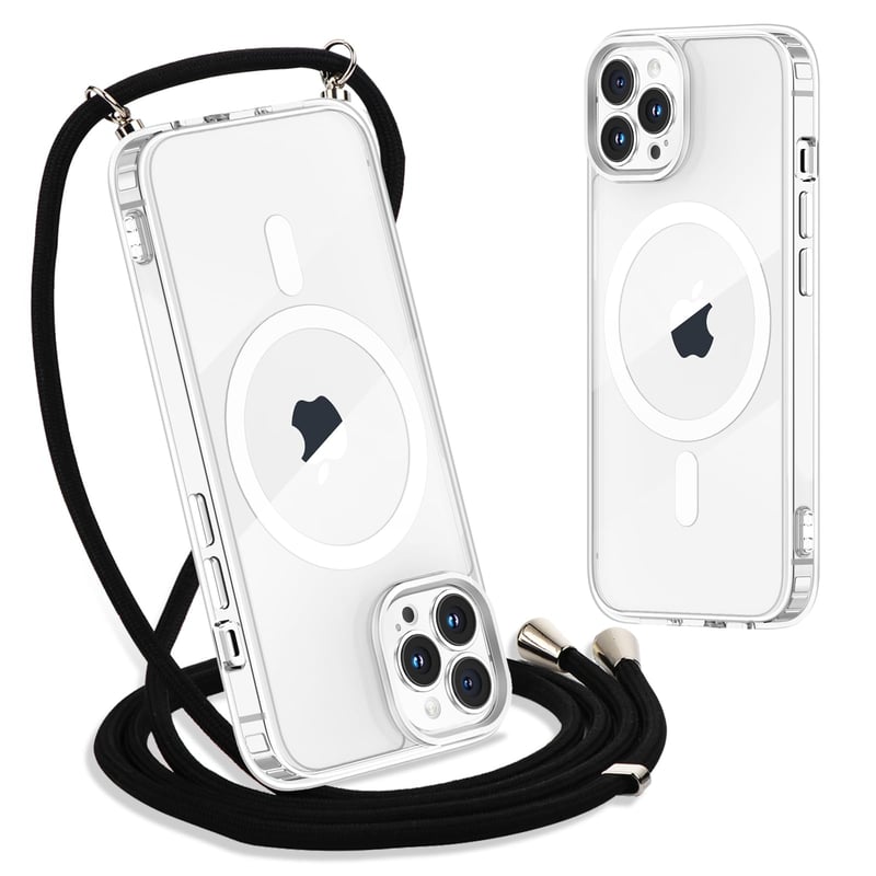 Yoedge Puzdro pre iPhone 16 Pro Max s remienkom na krk, kompatibilné s MagSafe, priehľadné tenké silikónové TPU nárazuvzdorné ochranné puzdro so šnúrkou, 6,9-palcové, čierne