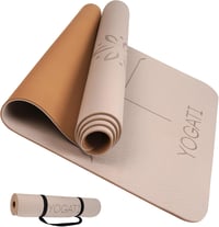 YOGATI Jógaszőnyeg Csúszásmentes Barna 183x61cm Hordozószíjjal Vezetővonalakkal Fitness Tornaszőnyeg Edzésszőnyeg 1