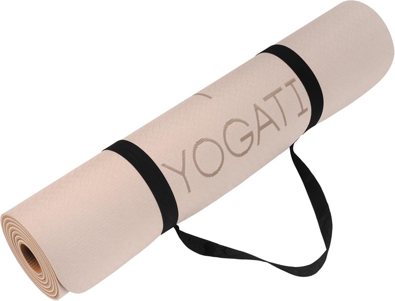 YOGATI Jógaszőnyeg Csúszásmentes Barna 183x61cm Hordozószíjjal Vezetővonalakkal Fitness Tornaszőnyeg Edzésszőnyeg