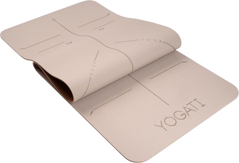 YOGATI Jógaszőnyeg Csúszásmentes Barna 183x61cm Hordozószíjjal Vezetővonalakkal Fitness Tornaszőnyeg Edzésszőnyeg