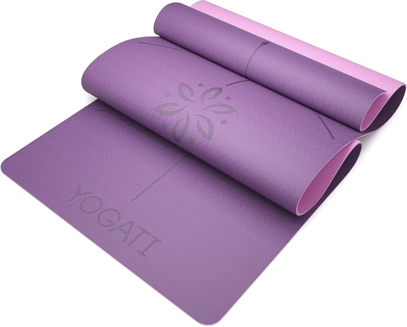 YOGATI Jógaszőnyeg Csúszásmentes Lila Hordozószíjjal Vezetővonalakkal Tornaszőnyeg Fitnesz Edzőszőnyeg 183x61cm