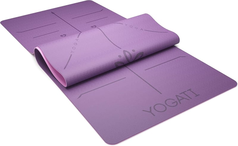 YOGATI Jógaszőnyeg Csúszásmentes Lila Hordozószíjjal Vezetővonalakkal Tornaszőnyeg Fitnesz Edzőszőnyeg 183x61cm