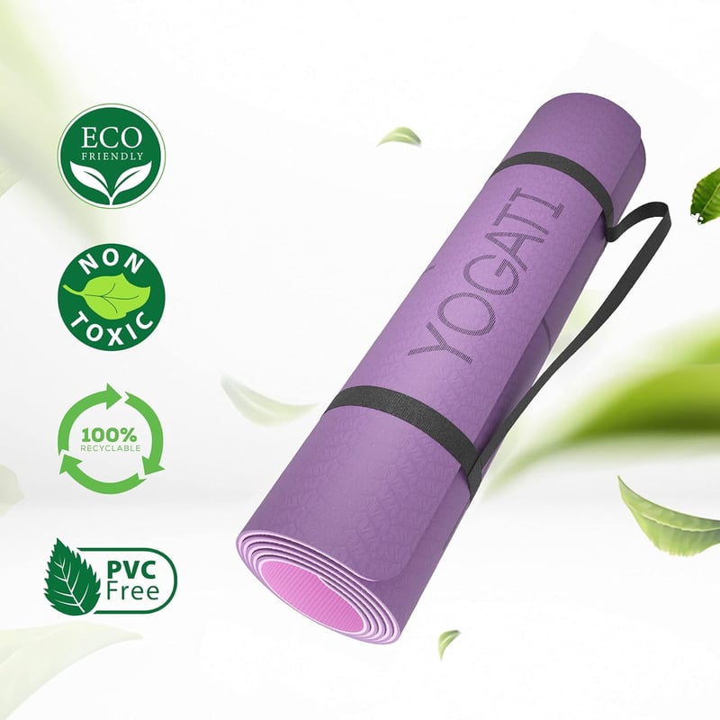 YOGATI Jógaszőnyeg Csúszásmentes Lila Hordozószíjjal Vezetővonalakkal Tornaszőnyeg Fitnesz Edzőszőnyeg 183x61cm