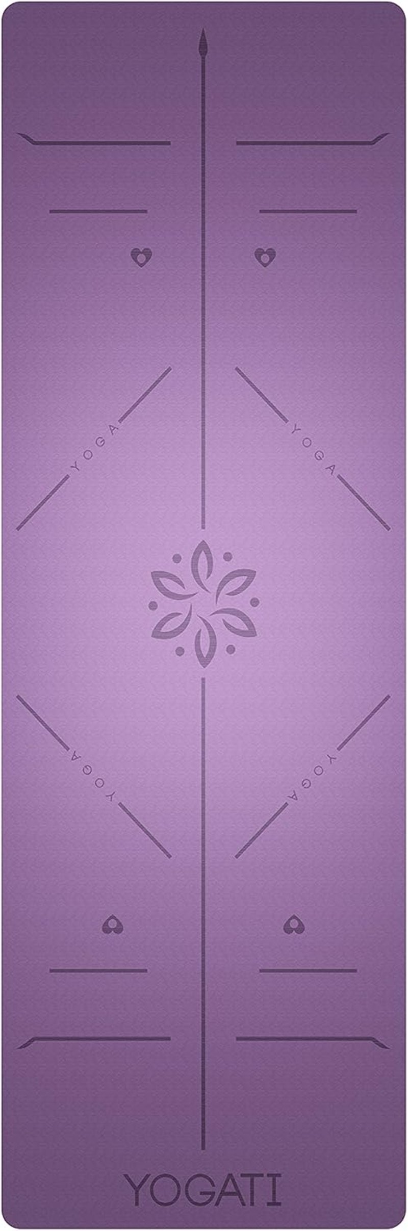 YOGATI Jógaszőnyeg Csúszásmentes Lila Hordozószíjjal Vezetővonalakkal Tornaszőnyeg Fitnesz Edzőszőnyeg 183x61cm