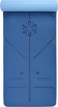 YOGATI Jógaszőnyeg Kék Csúszásmentes Hordozópánttal, Vezetővonalakkal Fitness Tornaszőnyeg Edzéshez Jógához 183x61cm 2