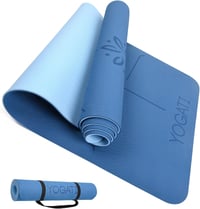 YOGATI Jógaszőnyeg Kék Csúszásmentes Hordozópánttal, Vezetővonalakkal Fitness Tornaszőnyeg Edzéshez Jógához 183x61cm 1