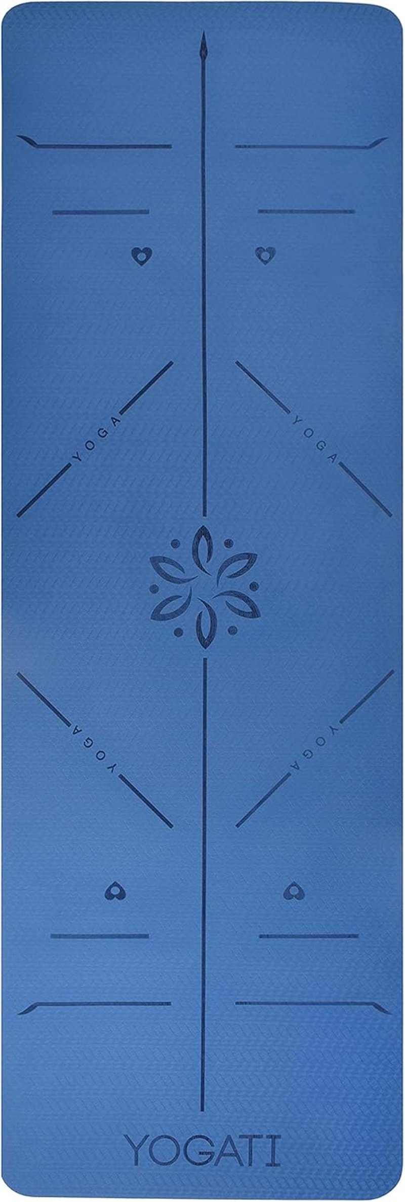 YOGATI Jógaszőnyeg Kék Csúszásmentes Hordozópánttal, Vezetővonalakkal Fitness Tornaszőnyeg Edzéshez Jógához 183x61cm