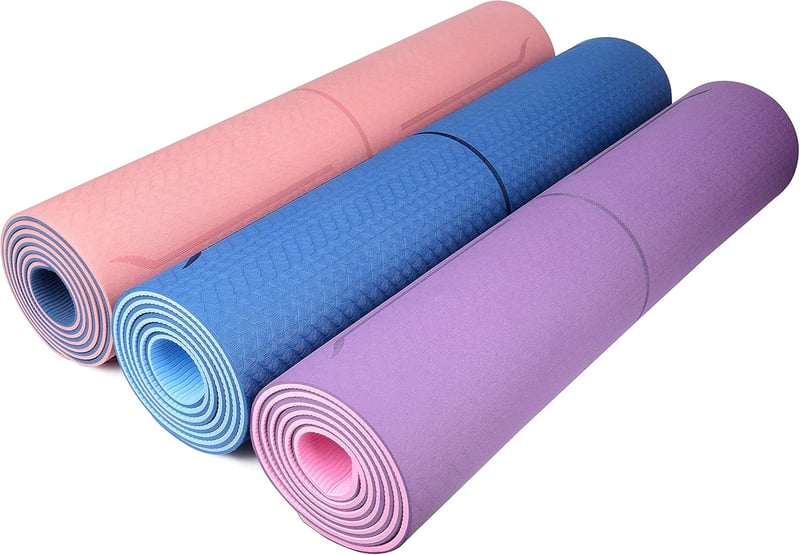 YOGATI Jógaszőnyeg Kék Csúszásmentes Hordozópánttal, Vezetővonalakkal Fitness Tornaszőnyeg Edzéshez Jógához 183x61cm