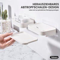 YOHOM 2 ks samolepiace mydelničky s odkvapkávačom, biele, nástenný držiak na hubky do kúpeľne a kuchyne bez vŕtania, 14,5x8,9 cm 4