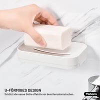 YOHOM 2 ks samolepiace mydelničky s odkvapkávačom, biele, nástenný držiak na hubky do kúpeľne a kuchyne bez vŕtania, 14,5x8,9 cm 5