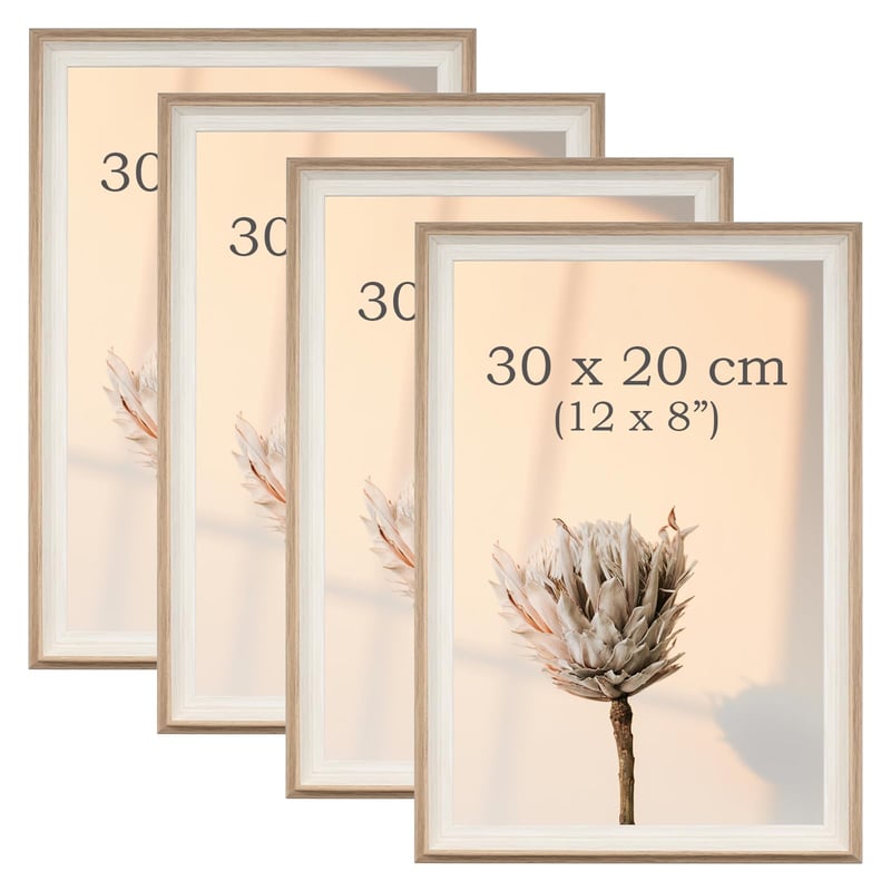 Set 4 rame foto YoHyien 20x30 cm, ramă foto verticală pentru masă și perete, ramă cu geam din plexiglas, aspect de lemn