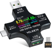 YOJOCK 2-in-1 USB Tester - Digitális Multiméter Feszültség, Áramerősség és Teljesítmény Mérésére - Hordozható USB C Mérőműszer 1
